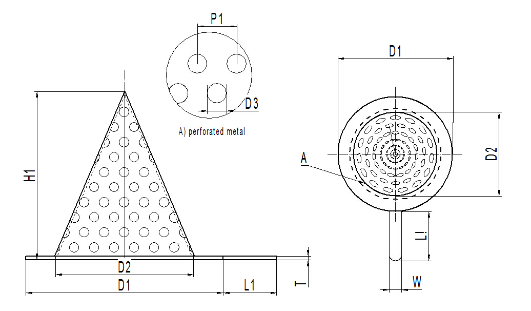 Conical strainers in pointed cone shape